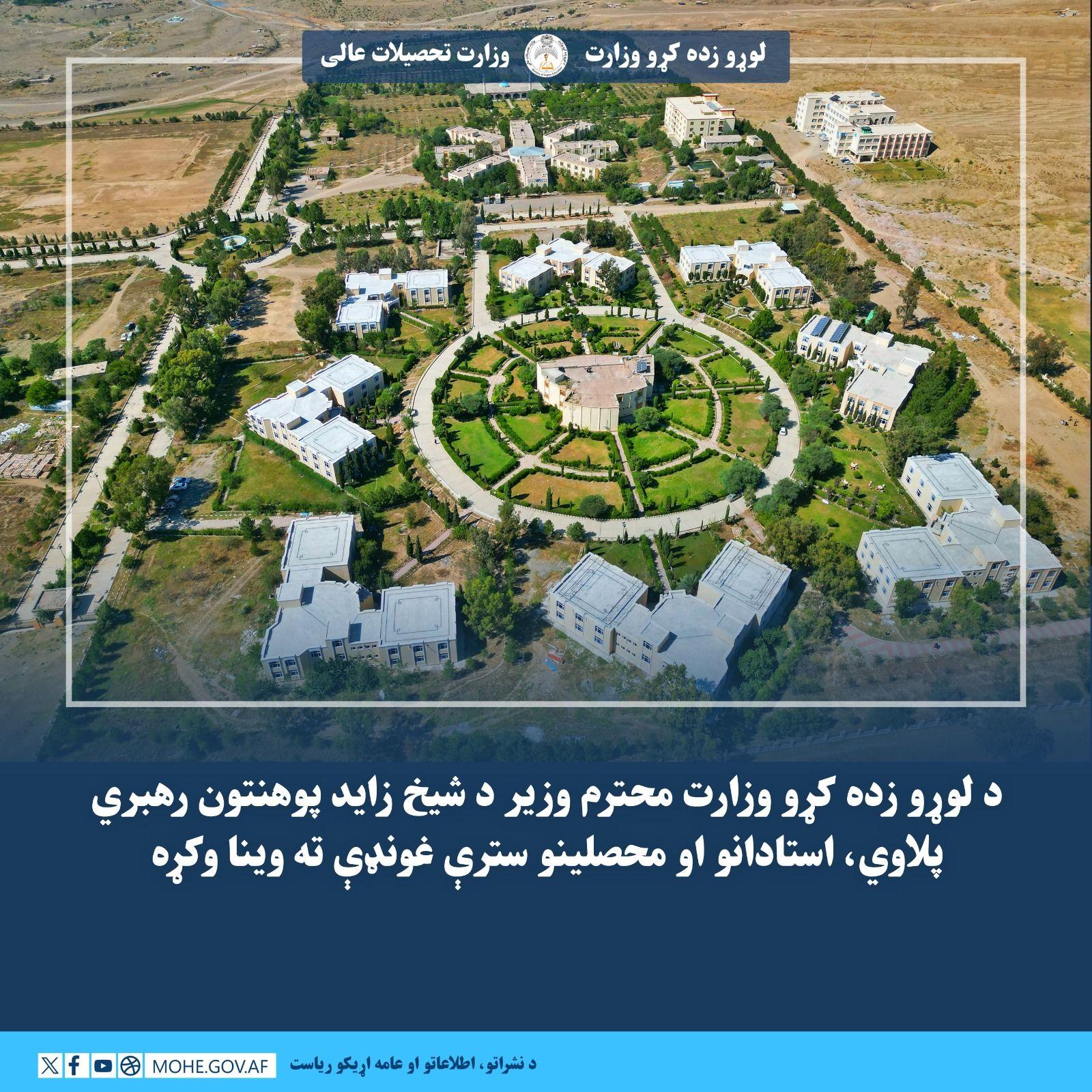 د لوړو زده کړو وزارت محترم وزیر د شیخ زاید پوهنتون رهبري پلاوي، استادانو او محصلینو سترې غونډې ته وینا وکړه