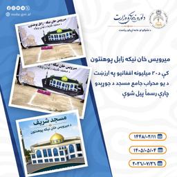 میرویس خان نیکه زابل پوهنتون کې د۲۰ میلیونه افغانیو په ارزښت د یو محراب جامع مسجد د جوړېدو چارې رسماً پیل شوې 