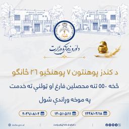 د کندز پوهنتون ۷ پوهنځيو ۲۶ څانګو څخه ۵۵۰ تنه محصلین فارغ او ټولنې ته د خدمت په موخه وړاندې شول