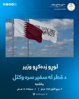 د لوړو زده کړو وزیر شیخ الحدیث مولوي نداء محمد ندیم په خپل کاري دفتر کې په کابل کې د قطر له سفیر سره وکتل