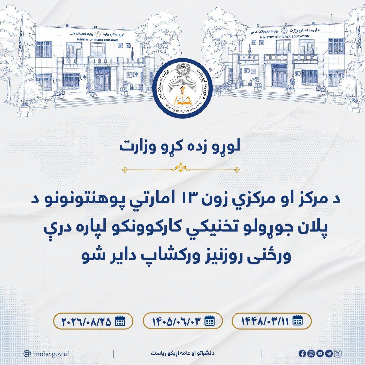 د مرکز او مرکزي زون ۱۳ امارتي پوهنتونونو د پلان جوړولو تخنیکي کارکوونکو لپاره درې ورځنی روزنیز ورکشاپ دایر شو